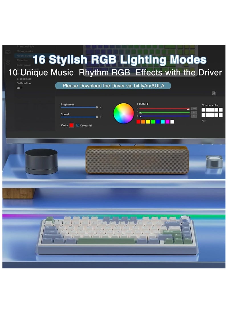 AULA - AULA F75 Wireless Trio Mode Mechanical Gaming Keyboard With Knob | 3 in One Gasket Hot Swappable Reaper Switch Keyboard | RGB Backlit Gaming Keyboard | 2.4GHz/Type-C/Bluetooth Mechanical Keyboard (Cedar Green – Gray Wood Switch V3) - Image 1