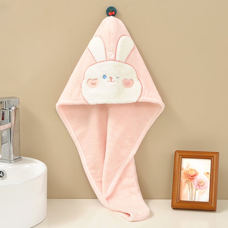 Generic New cartoon coral fleece hair drying cap wipe hair quick-drying pullover shower cap thickened embroidered blow-free hair drying cap wholesale Pink