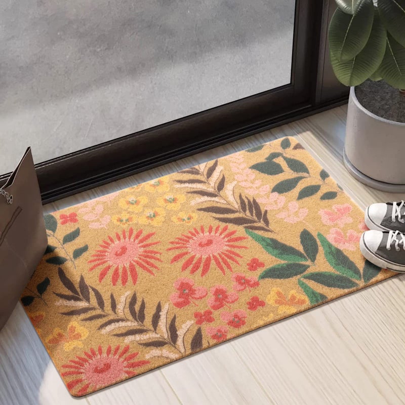 Carvapet Artificial Coir Doormat with NonSlip Backing for Indoor and Outdoor 17 x 30 inch Front Door Welcome Mat Spring Summer Seasonal Doormat Blossom