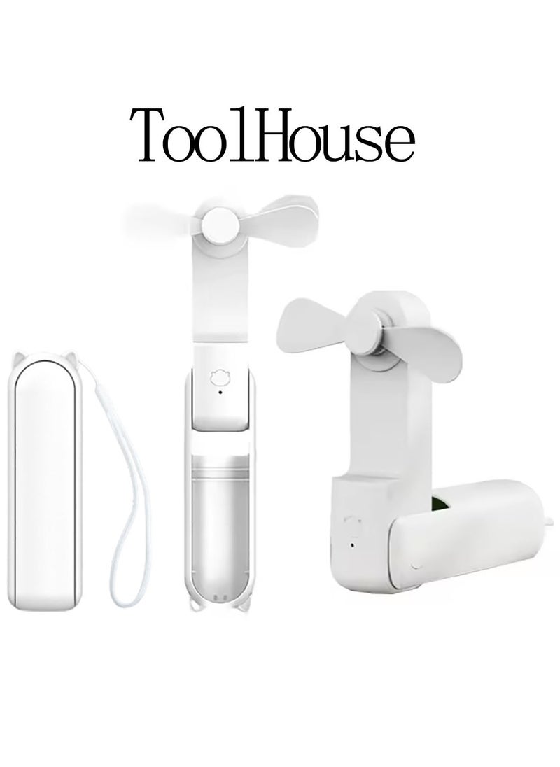 ToolHouse Handheld Mini Fan, USB Rechargeable Portable Fan, 2000mAh Foldable Cooling Fan with 3 Speed Adjustment For Outdoor Camping and Office Use  - Image 1