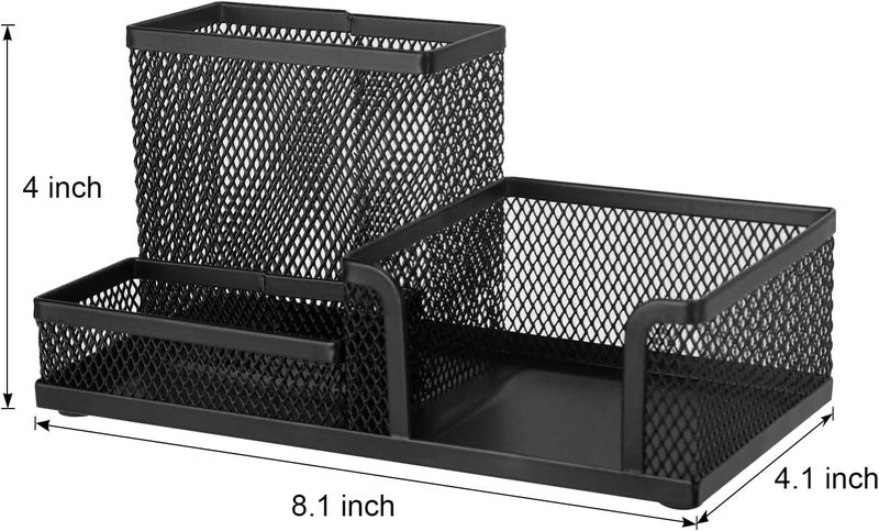 COMIX Mesh Pen Pencil Holder Desk Organizer, 3 Compartment Wire Desktop Pen Pencil Cup Caddy Office Supplies Accessories for Home Office School, Black(2 Pack) - Image 3