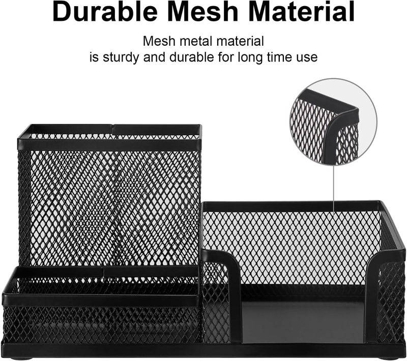 COMIX Mesh Pen Pencil Holder Desk Organizer, 3 Compartment Wire Desktop Pen Pencil Cup Caddy Office Supplies Accessories for Home Office School, Black(2 Pack) - Image 4
