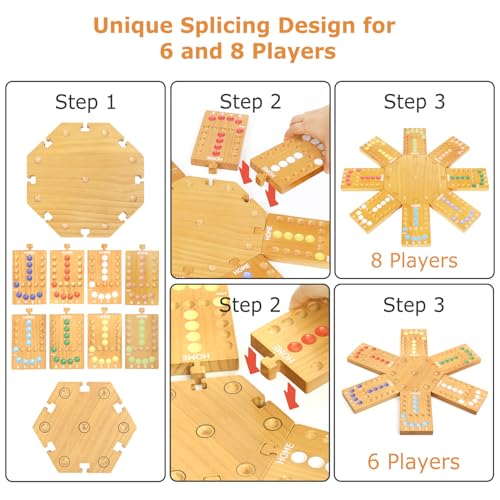plusvivo Marble Board GameWooden Board Game for 68 PlayersPortable Design Marble Game with 32 Marbles 16 Dice Family Game Night Gift for Kids Adults - Image 5
