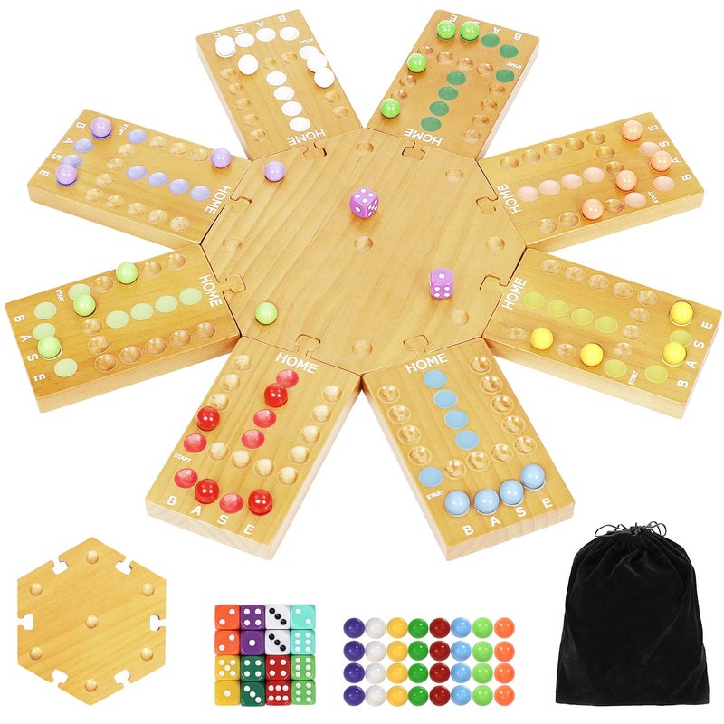 plusvivo Marble Board GameWooden Board Game for 68 PlayersPortable Design Marble Game with 32 Marbles 16 Dice Family Game Night Gift for Kids Adults - Image 3