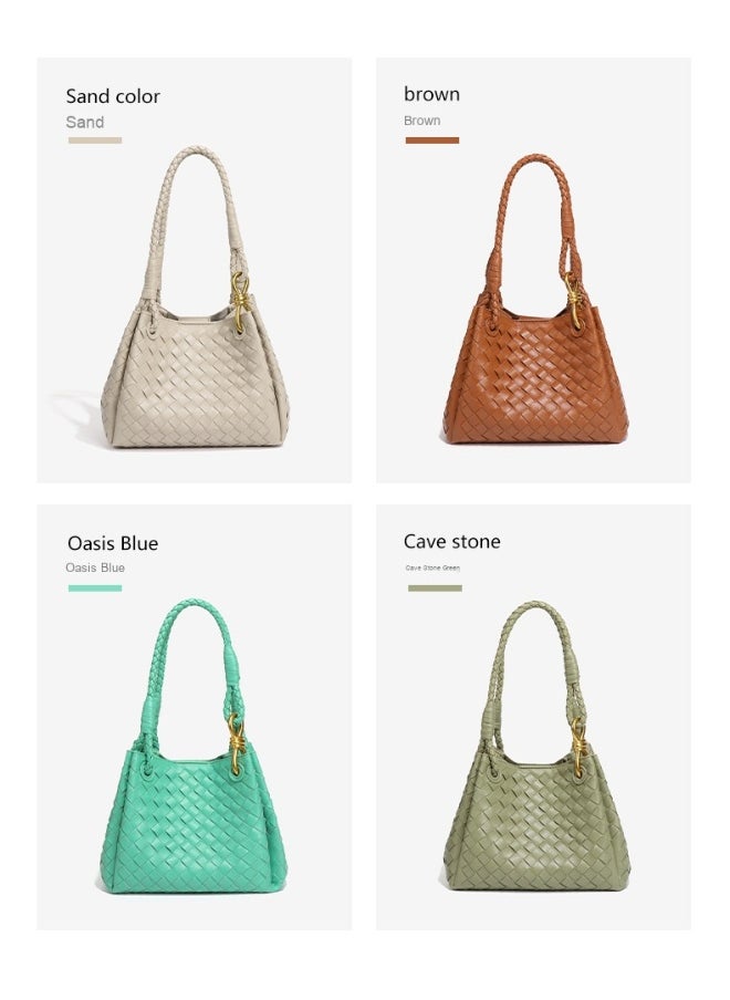 NIBEMINENT - Women's Hand-woven British Style Drop Umbrella Bag Summer Metal Cord Buckle Single Shoulder Crossbody Bag Basket Tote Bag - Image 1