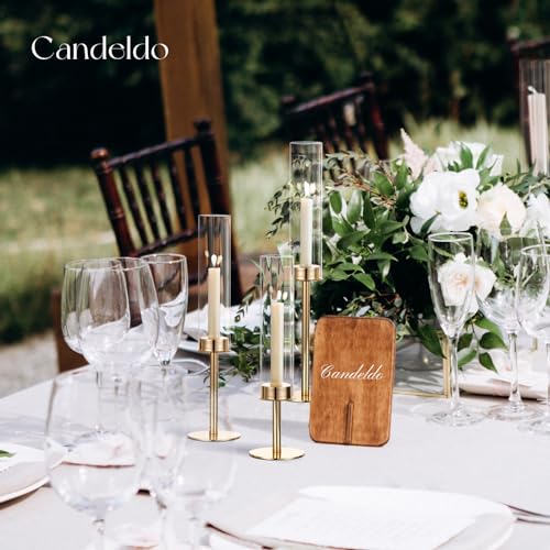 Candeldo Gold Hurricane Candlestick Holder: Taper Candle Holders for Wedding Glass Table Centerpiece for Dining Tables Set of 6 Tall Christmas Decoration Candle Stand - Image 3