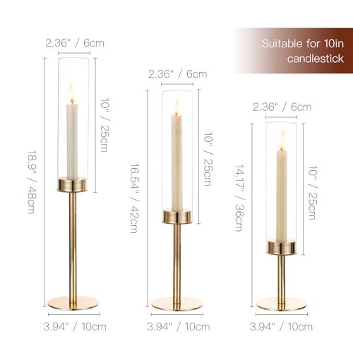 Candeldo Gold Hurricane Candlestick Holder: Taper Candle Holders for Wedding Glass Table Centerpiece for Dining Tables Set of 6 Tall Christmas Decoration Candle Stand - Image 4
