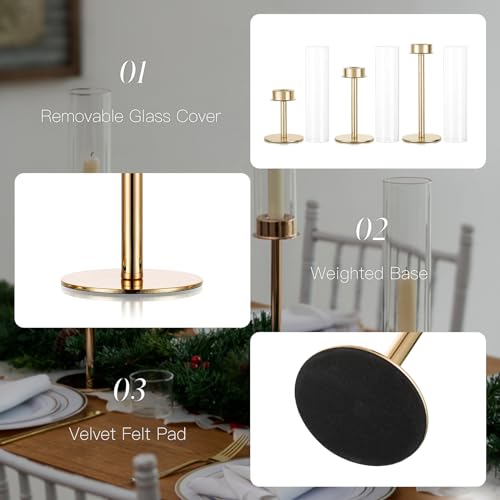 Candeldo Gold Hurricane Candlestick Holder: Taper Candle Holders for Wedding Glass Table Centerpiece for Dining Tables Set of 6 Tall Christmas Decoration Candle Stand - Image 5
