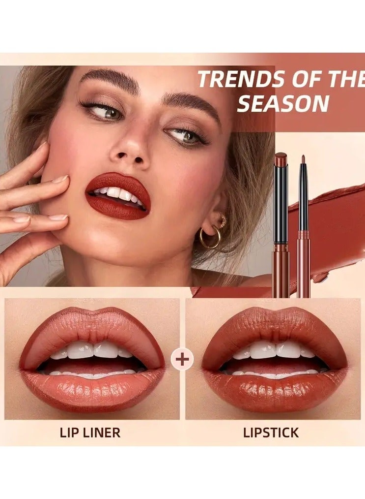 QiBest مجموعة أحمر الشفاه وقلم تحديد الشفاه غير لامع غير متلاشي غير قابل للتلطخ طويل الأمد مقاوم للماء لون نود مكياج المسرح - Image 4