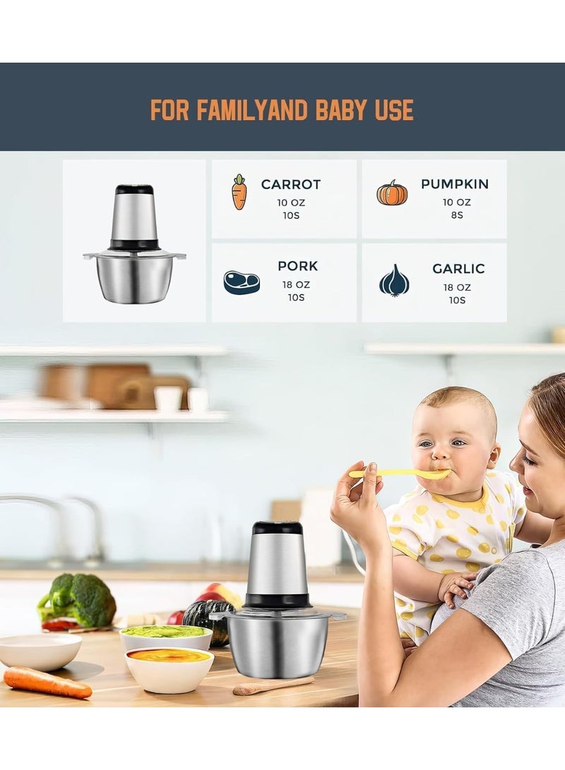 3L Electric Food Chopper & Meat Grinder – 1200W Powerful Motor, 304 Stainless Steel Bowl & Blades – Multi-Functional Food Processor for Meat, Vegetables, Fruits, Baby Food & Nuts - Image 4