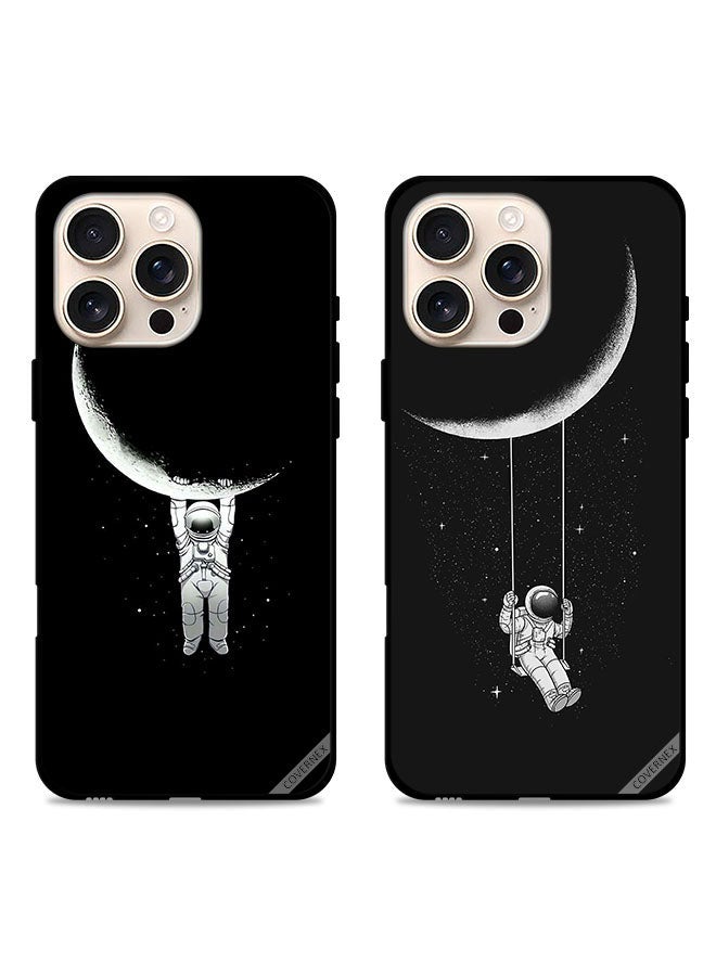Covernex Two Cases For Apple iPhone 16 Pro Max Protective Covers Astronaut Swing and Hanging On Moon - Image 1