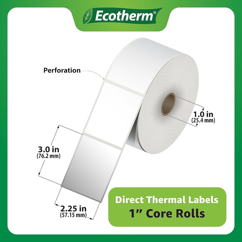 Ecotherm 2.25" x 3" Thermal Labels | 6 Rolls | 5040 Labels | fits Zebra, Munbyn, Rollo, Godex, Arkscan, iDPRT, Offnova Thermal Label Printers and More | Blank White Adhesive Stickers by - Image 3