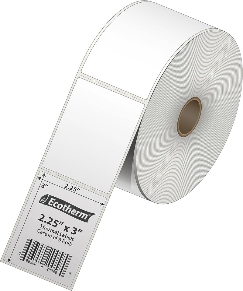 Ecotherm 2.25" x 3" Thermal Labels | 6 Rolls | 5040 Labels | fits Zebra, Munbyn, Rollo, Godex, Arkscan, iDPRT, Offnova Thermal Label Printers and More | Blank White Adhesive Stickers by - Image 2