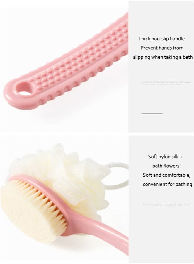 فرش الجسم بشعيرات وليفة حمام لتقشير البشرة، شعيرات تدليك مناسبة للرطب أو الجاف، مع مقبض طويل للظهر للاستحمام للرجال والنساء - Image 5