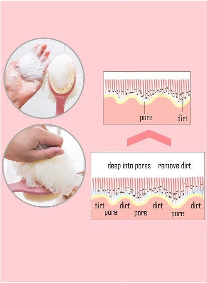 فرش الجسم بشعيرات وليفة حمام لتقشير البشرة، شعيرات تدليك مناسبة للرطب أو الجاف، مع مقبض طويل للظهر للاستحمام للرجال والنساء - Image 3