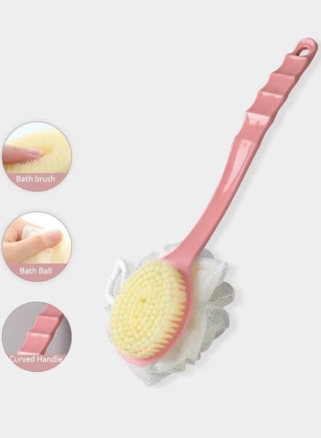فرش الجسم بشعيرات وليفة حمام لتقشير البشرة، شعيرات تدليك مناسبة للرطب أو الجاف، مع مقبض طويل للظهر للاستحمام للرجال والنساء - Image 1