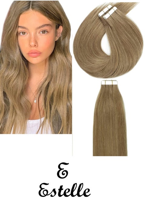 Nature Hair Tape In  Extension ,Remy Human Hair Seamless Skin Weft Tape In Extensions (24in, Light Ash Brown)