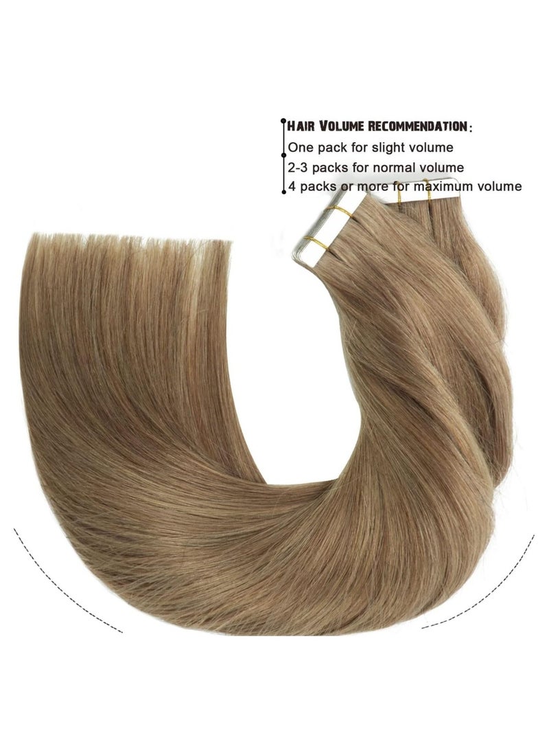Nature Hair Tape In  Extension ,Remy Human Hair Seamless Skin Weft Tape In Extensions (24in, Light Ash Brown)