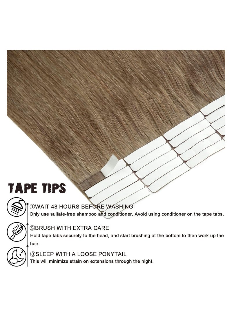 Nature Hair Tape In  Extension ,Remy Human Hair Seamless Skin Weft Tape In Extensions (24in, Light Ash Brown)