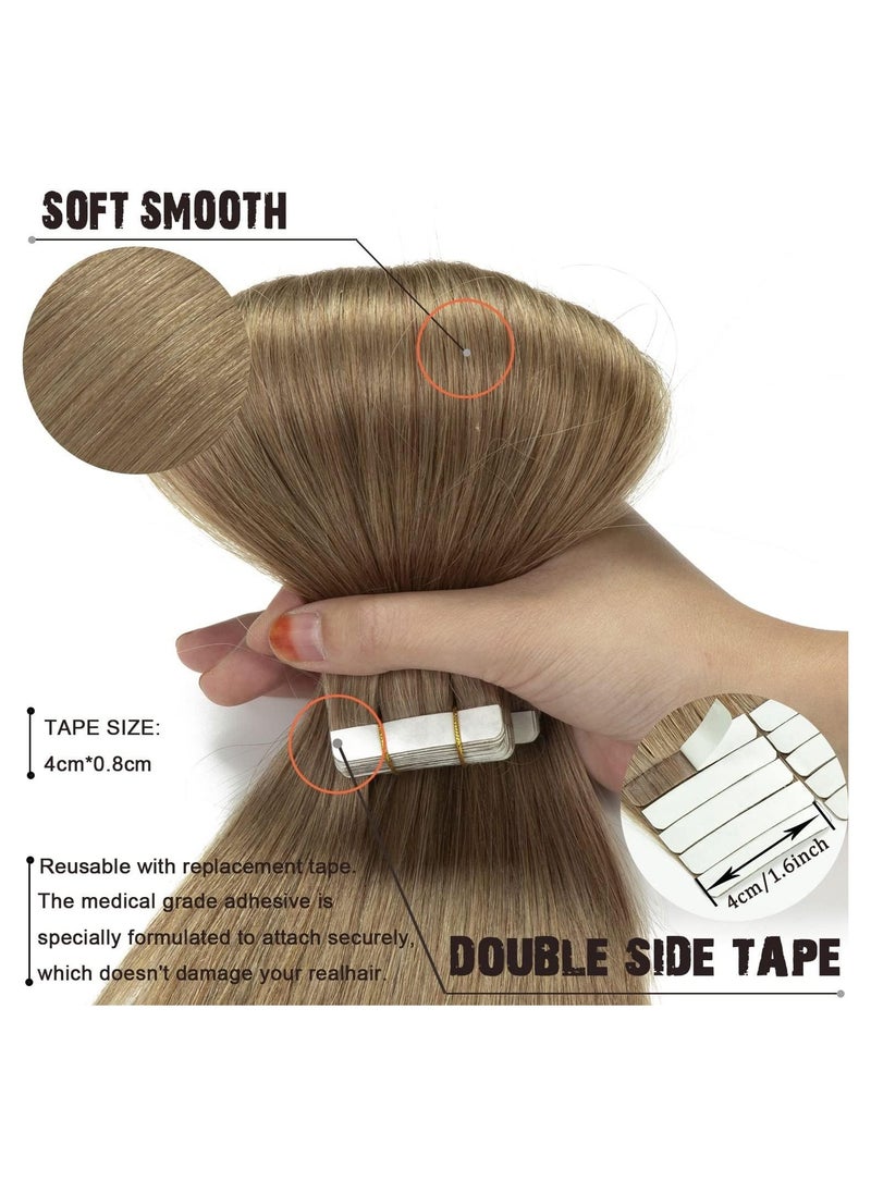 Nature Hair Tape In  Extension ,Remy Human Hair Seamless Skin Weft Tape In Extensions (24in, Light Ash Brown)