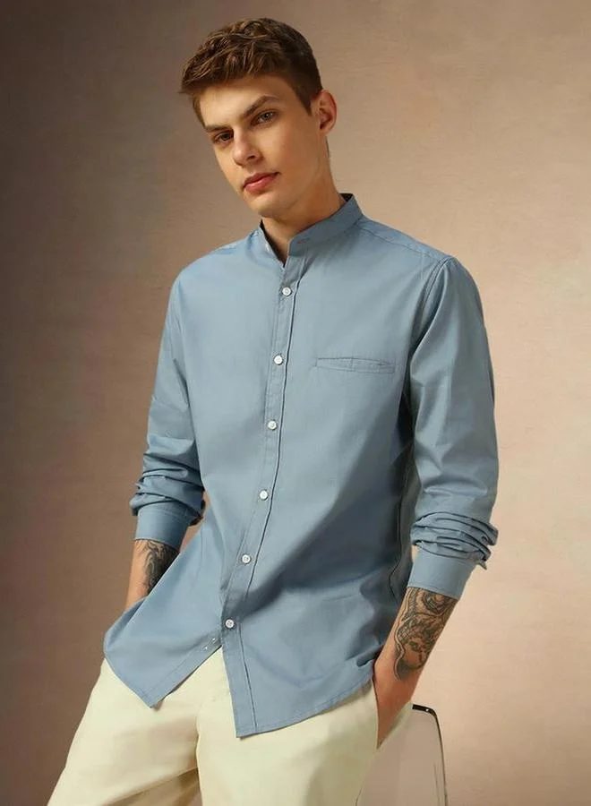 Dennis Lingo Dennis lingo Men Mandarin Collar Regular Fit Casual Shirt