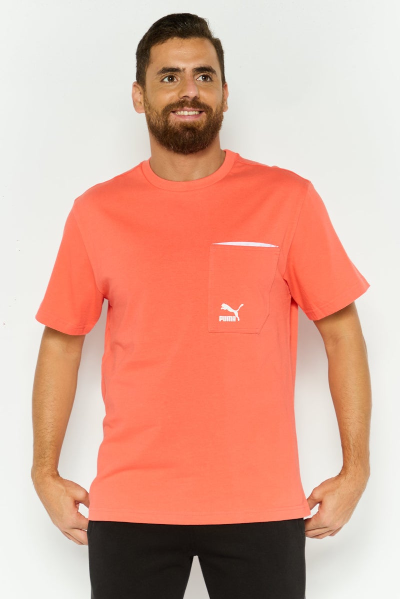 PUMA تي شيرت رياضي للرجال بأكمام قصيرة، خارجي، لون كورال - Image 1