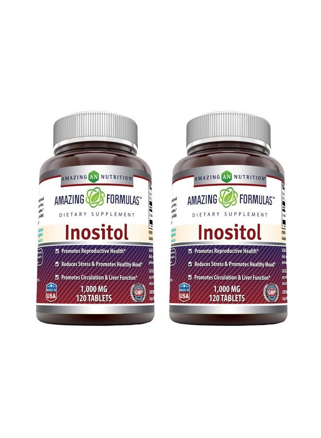 Amazing Nutrition مكمل إينوزيتول 1000 ملغ من أمازينغ فورمولا | أقراص | غير معدلة وراثيًا | خالي من الغلوتين | صنع في الولايات المتحدة (عبوتان، 120 حبة) - Image 1