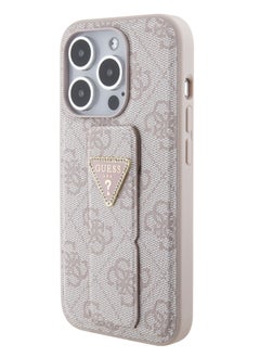 GUESS iPhone 15 Pro Case Grip stand PU Leather Back Cover with 4G Triangle Strass Pattern / Drop Protection / Accurate Cutouts / Damage and Scratch Protection / Easy Snap-On - Pink  - Image 3