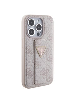 GUESS iPhone 15 Pro Case Grip stand PU Leather Back Cover with 4G Triangle Strass Pattern / Drop Protection / Accurate Cutouts / Damage and Scratch Protection / Easy Snap-On - Pink  - Image 2