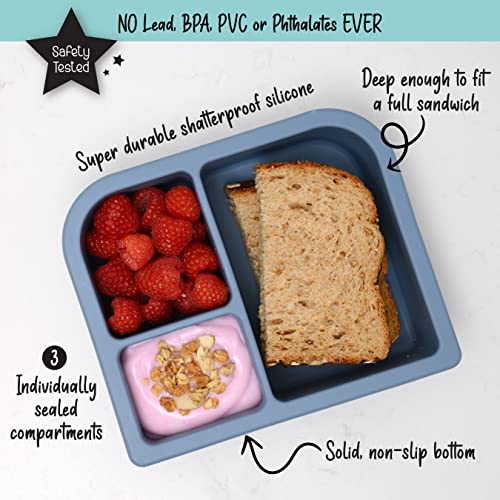PrimaStella Unbreakable Silicone Lunch Box for Kids and Adults - Divided Leak Proof Bento Box (Slate Blue) - Image 2