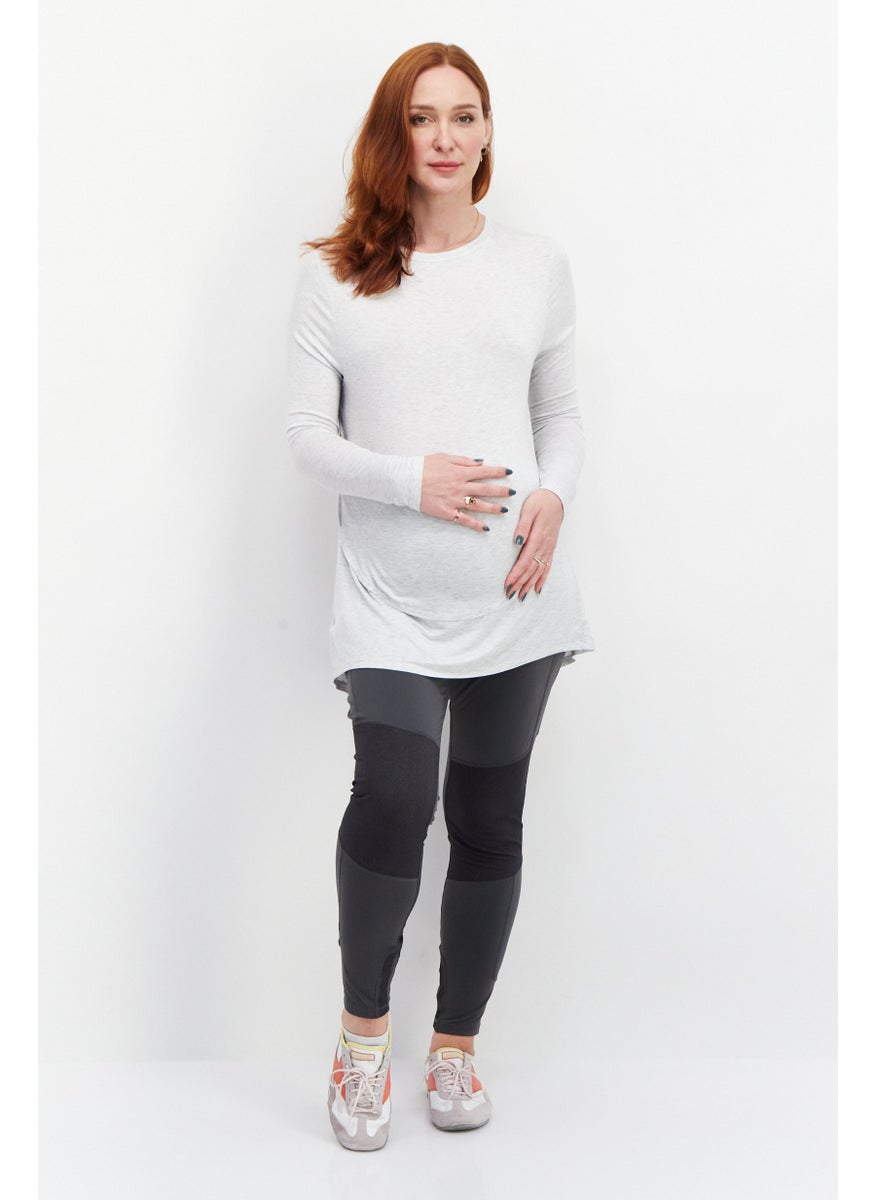 Cotton On Maternity Round Neck Long Sleeve Solid Top, Grey  - Image 4