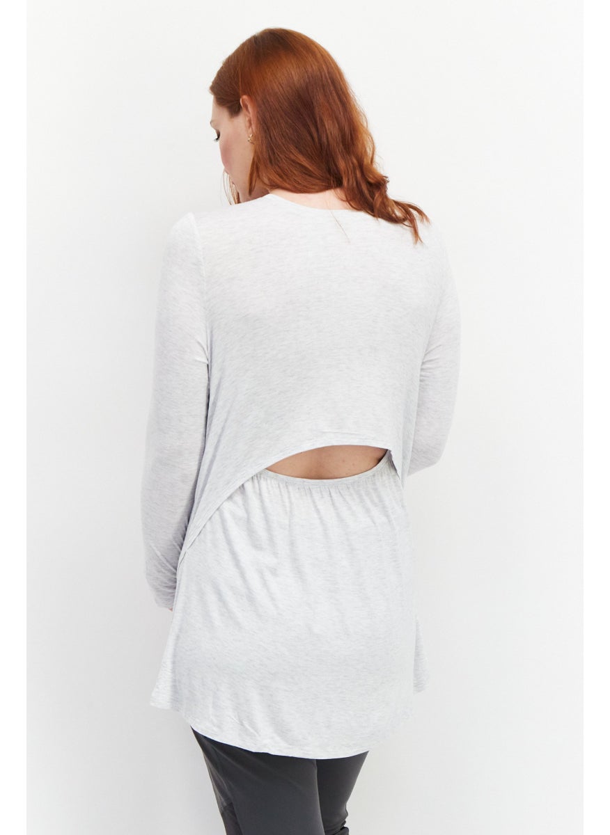Cotton On Maternity Round Neck Long Sleeve Solid Top, Grey  - Image 3