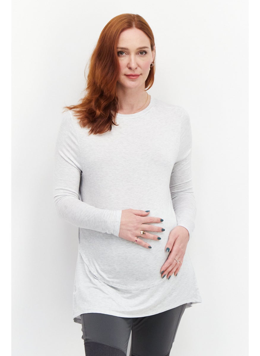 Cotton On Maternity Round Neck Long Sleeve Solid Top, Grey  - Image 1