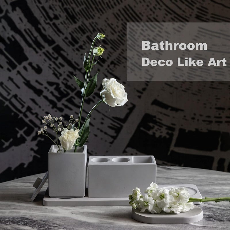 AUSAULAC Bathroom Accessory Set Grey, Toothbrush Holder Set Diatomite, Bathroom Accessories Countertop Complete with Electric Toothbrush Holders, Soap Dish Set - Image 3