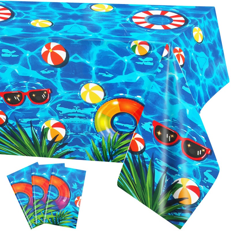 PHOGARY 3 Pieces Summer Beach Tablecloths Pool Party Table Covers Beach Ball Plastic Tablecloth Ocean Waves Tablecover for Pool Party Decorations - Image 1