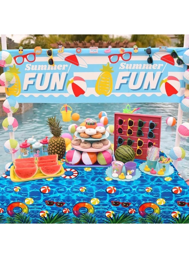 PHOGARY 3 Pieces Summer Beach Tablecloths Pool Party Table Covers Beach Ball Plastic Tablecloth Ocean Waves Tablecover for Pool Party Decorations - Image 5