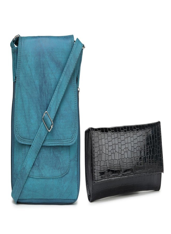 GLOSSY Women Wallet and Sling Bag COMBO (Green & Black) - Image 1