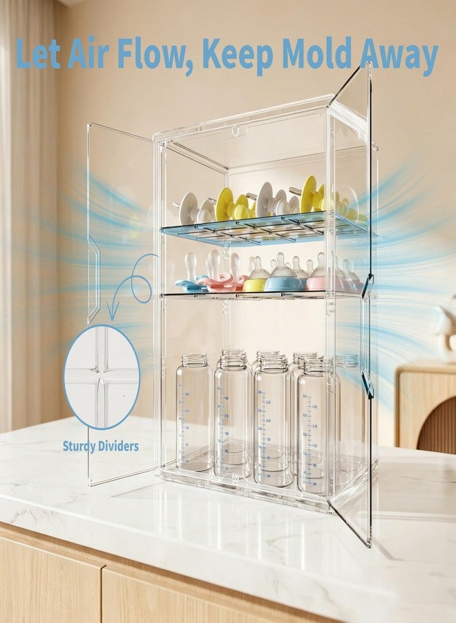 RUFHVTY Baby Bottle Organizer, 3 Tiers Adjustable Bottle Storage Container for Countertop, Acrylic Bottle Station with 2 Removable Dividers and Double Magnetic Doors, Suitable for Kitchen Bathroom Vanity - Image 5