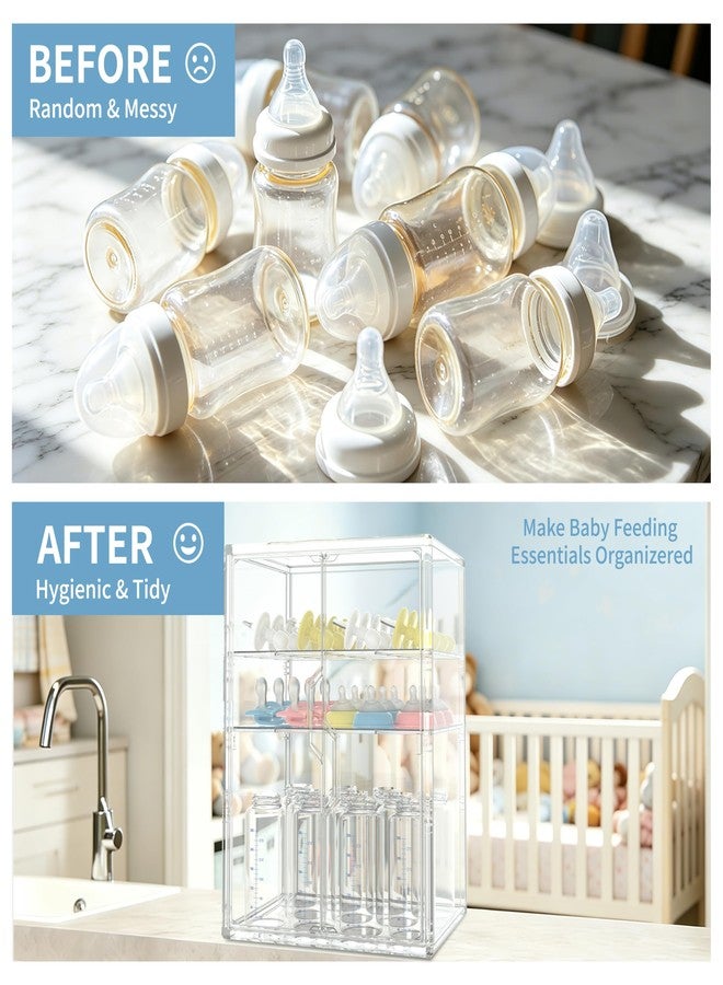 RUFHVTY Baby Bottle Organizer, 3 Tiers Adjustable Bottle Storage Container for Countertop, Acrylic Bottle Station with 2 Removable Dividers and Double Magnetic Doors, Suitable for Kitchen Bathroom Vanity - Image 3