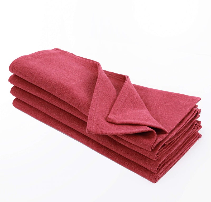 Caldo Linen Dinner Napkins  Soft and Durable Cloth  4 Pack  20x20 inch Burgundy
