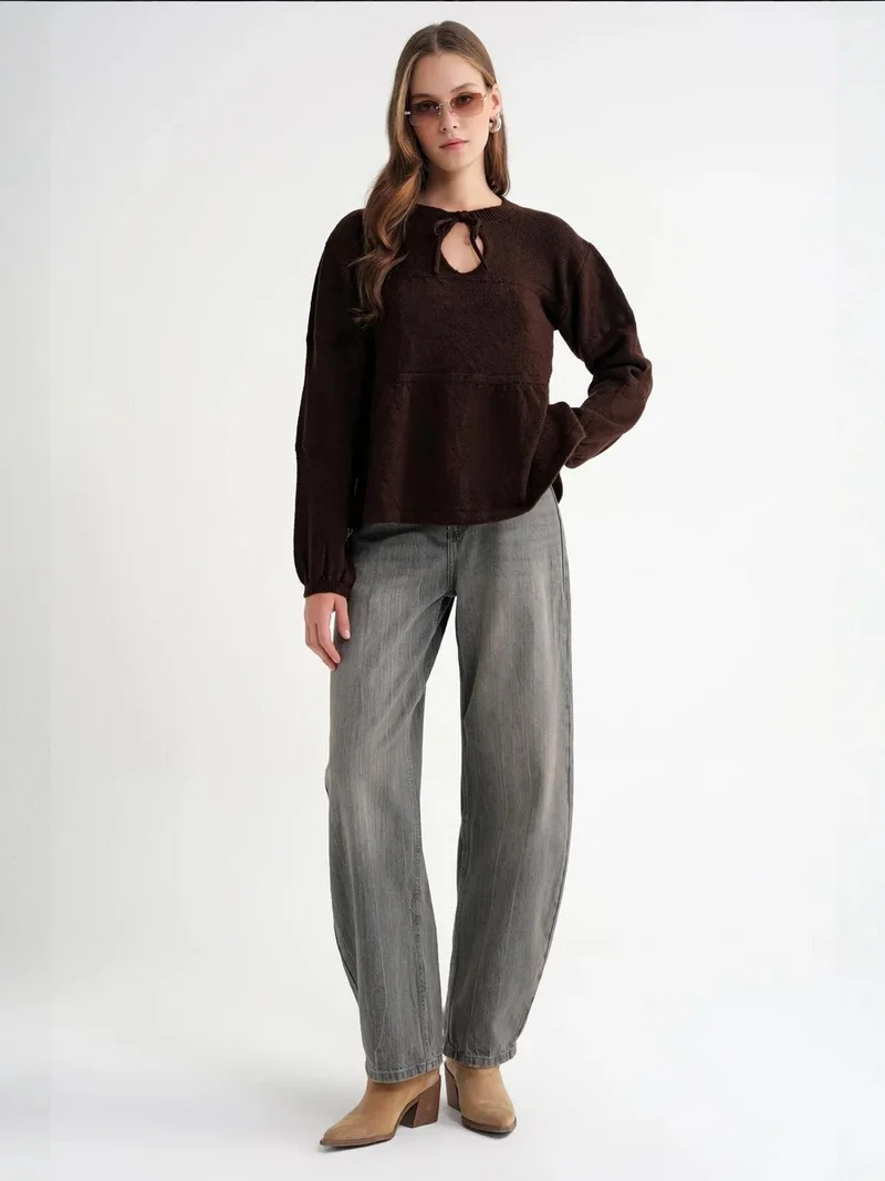 MixRay Mixray Tie-Detail Loose Knit Sweater