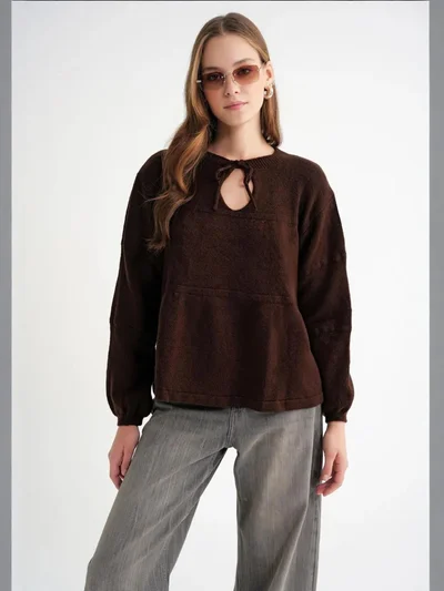 MixRay Mixray Tie-Detail Loose Knit Sweater