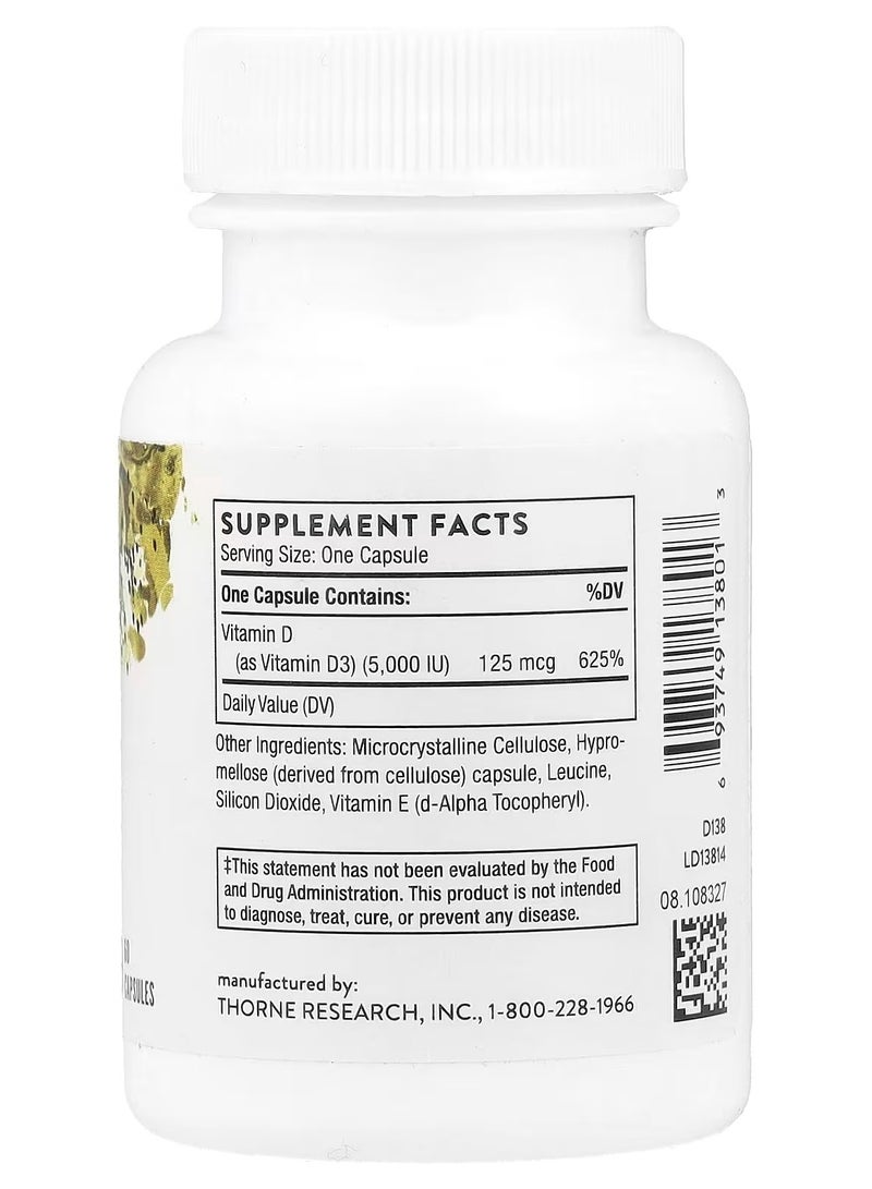 Thorne D-5,000, 60 Capsules (125 mcg per Capsule - Image 2