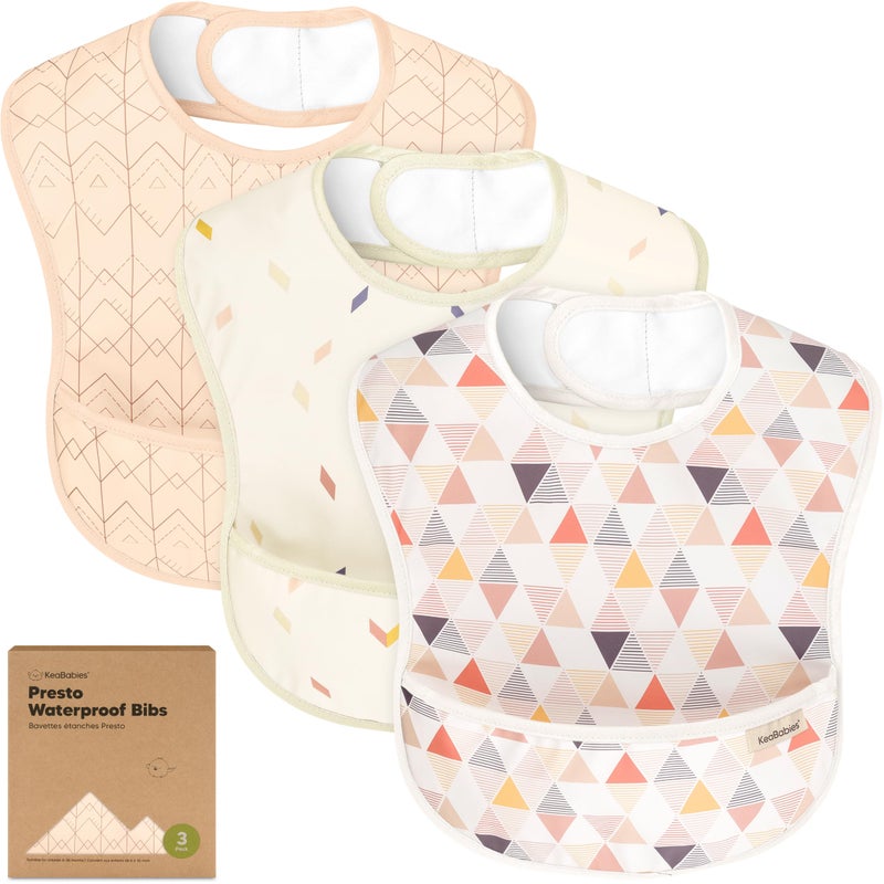 KeaBabies 3-Pack Waterproof Baby Bibs for Eating - Lightweight Toddler Feeding Bibs with Large Food Catcher, Mess Proof, Food-Grade Baby Eating Essentials, Easy to Put On & Clean (Prism) - Image 1