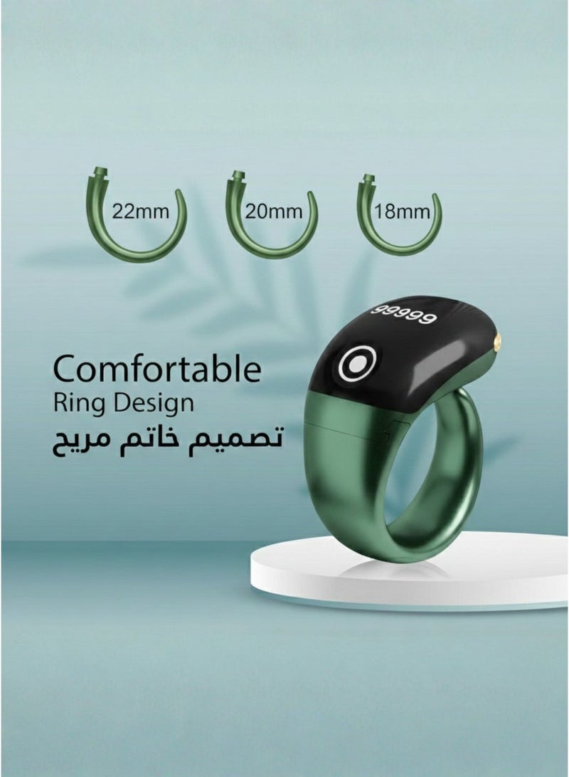 Bei Qi Tasbih Zikr Smart Ring Adjustable Digital Tasbeeh Counter with App Support, Replaceable Sizes 18/20/22mm, Bluetooth Smart Dhikr Ring, Waterproof OLED Display Muslim Prayer Counter, Electronic Rosary, Lightweight Islamic Smart Wearable – Ramadan & Eid Gift for Men & Women, Green - Image 2