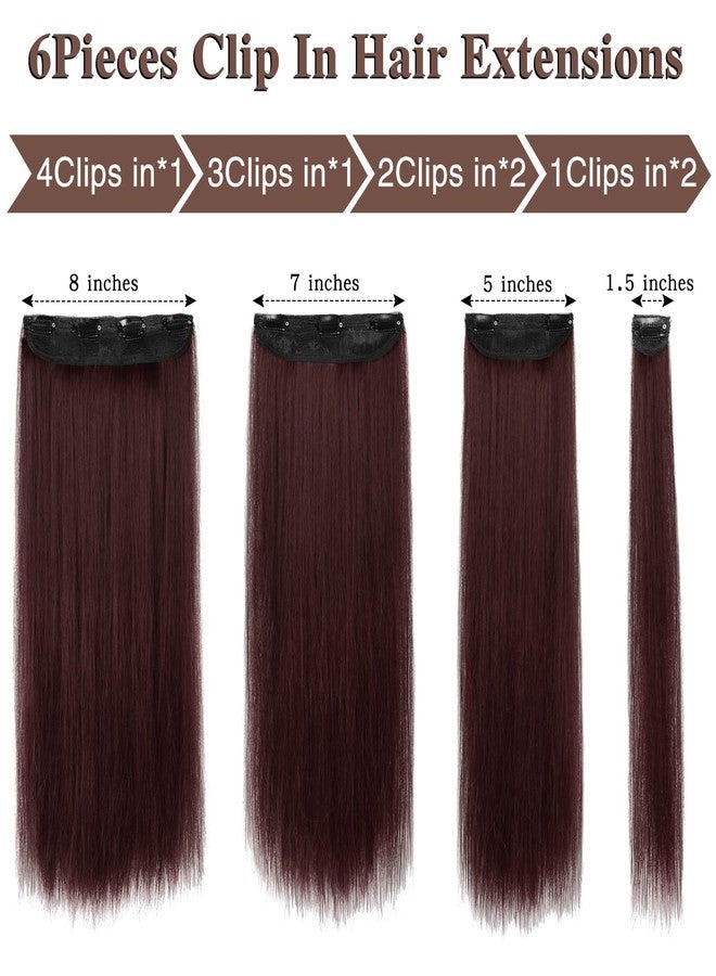 WECAN Straight Clip in Hair Extension Wine Red 22 Inch 6PCS Long Straight Hairpieces for Women Thick Synthetic Fiber Double Weft Hair Full Head - Image 2