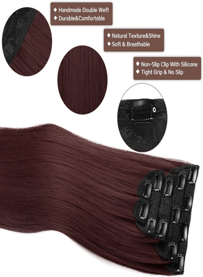 WECAN Straight Clip in Hair Extension Wine Red 22 Inch 6PCS Long Straight Hairpieces for Women Thick Synthetic Fiber Double Weft Hair Full Head - Image 3