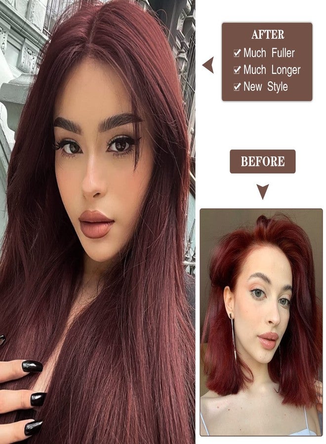 WECAN Straight Clip in Hair Extension Wine Red 22 Inch 6PCS Long Straight Hairpieces for Women Thick Synthetic Fiber Double Weft Hair Full Head - Image 5