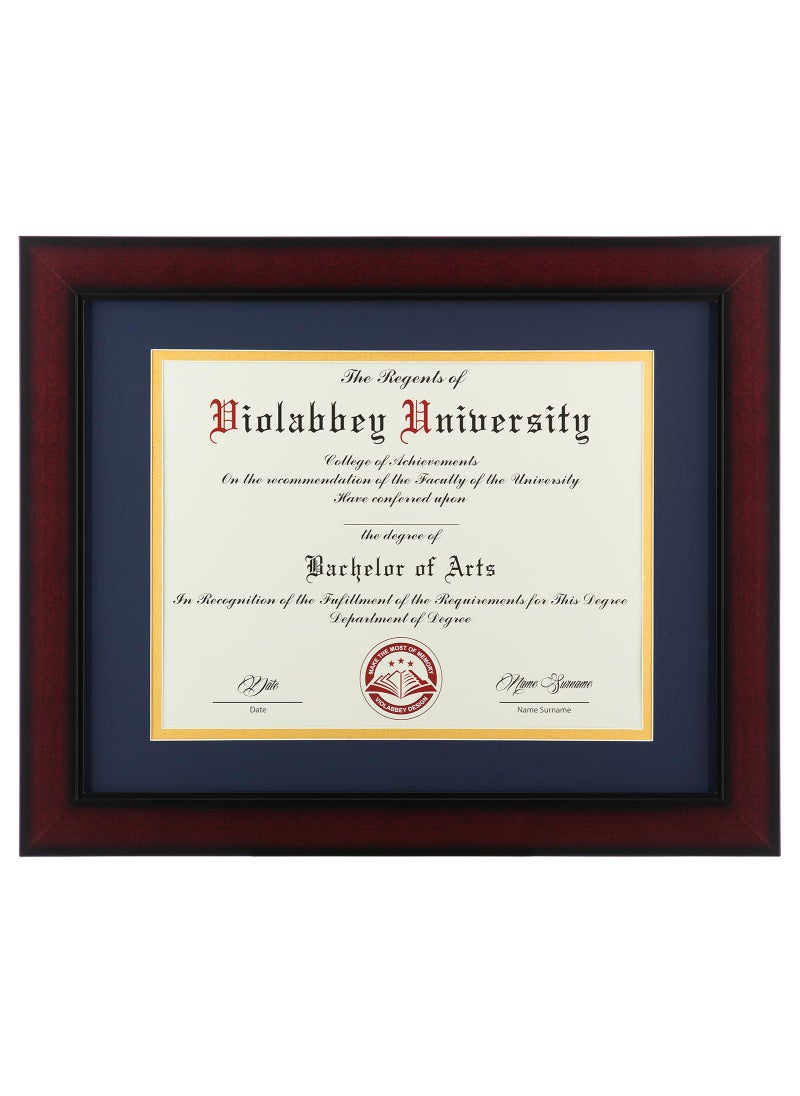 VIOLABBEY VIOLABBEY 11x14 Diploma Frame with Double Mat for 85x11 DocumentsCertificates Smooth Cherry Wood Grain Finish Wall MountingTabletop Display Tempered Glass Blue Mat with Gold Rim 