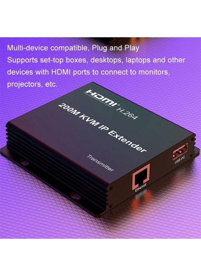 Generic - 200m HDMI KVM IP Network Cable Extender H.264 Mouse Keyboard Extender US Plug(Black) - Image 1